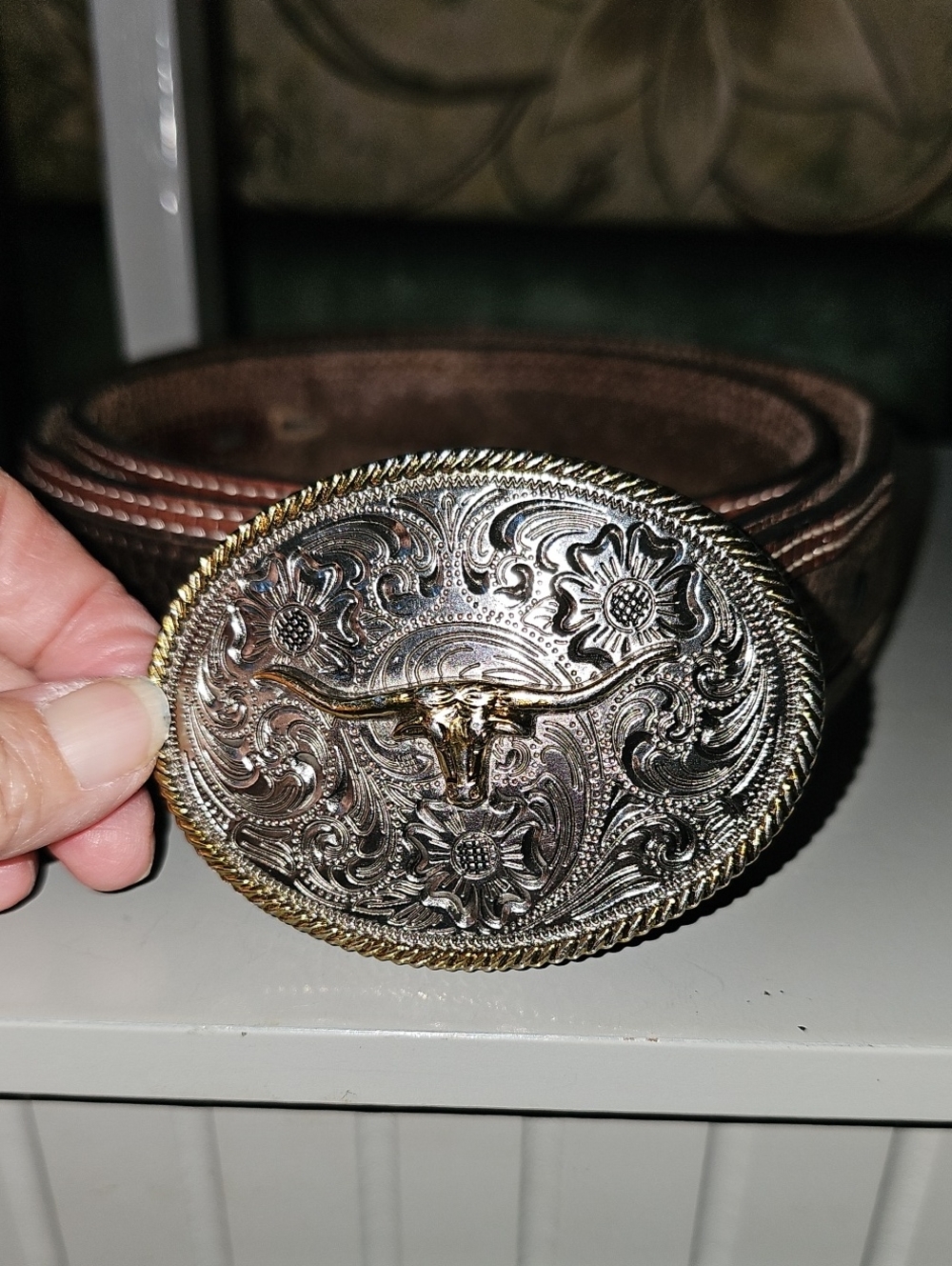 Ariat Brown Pebbled Leather Belt With Longhorn Buckle